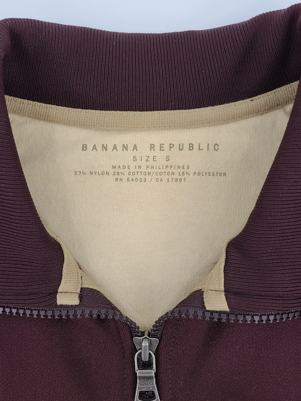 Y2K 2004 Banana Republic Maroon and Beige Fleece Zip Track Jacket Size Small